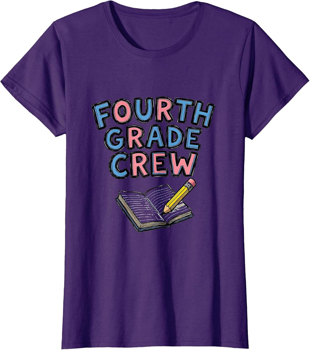 Women's Fourth Grade Crew Back to School Teacher Student Kids T-Shirt - Purple
