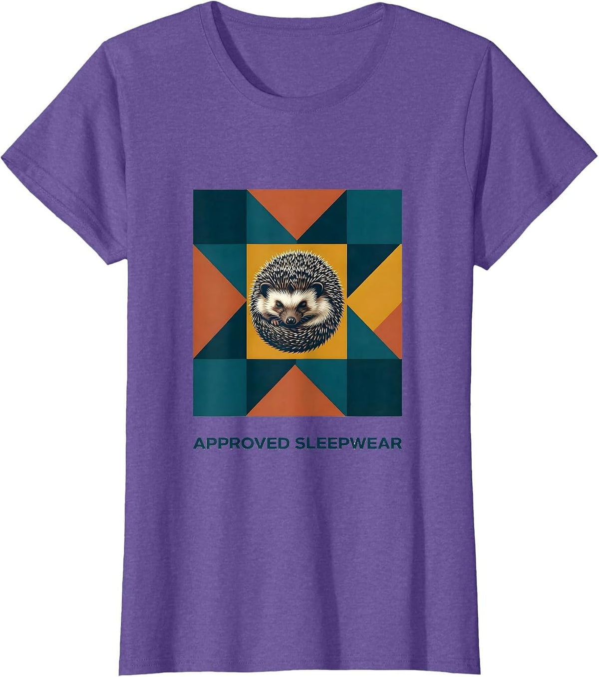 Approved Sleepwear Quilt Block Patchwork Hedgehog Humor T-Shirt - Purple Heather