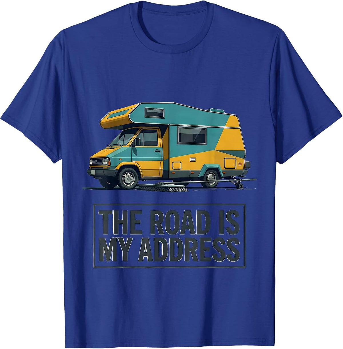 Men's The Road Is My Address Midcentury Modern Van Life Retro Road T-Shirt - Royal Blue