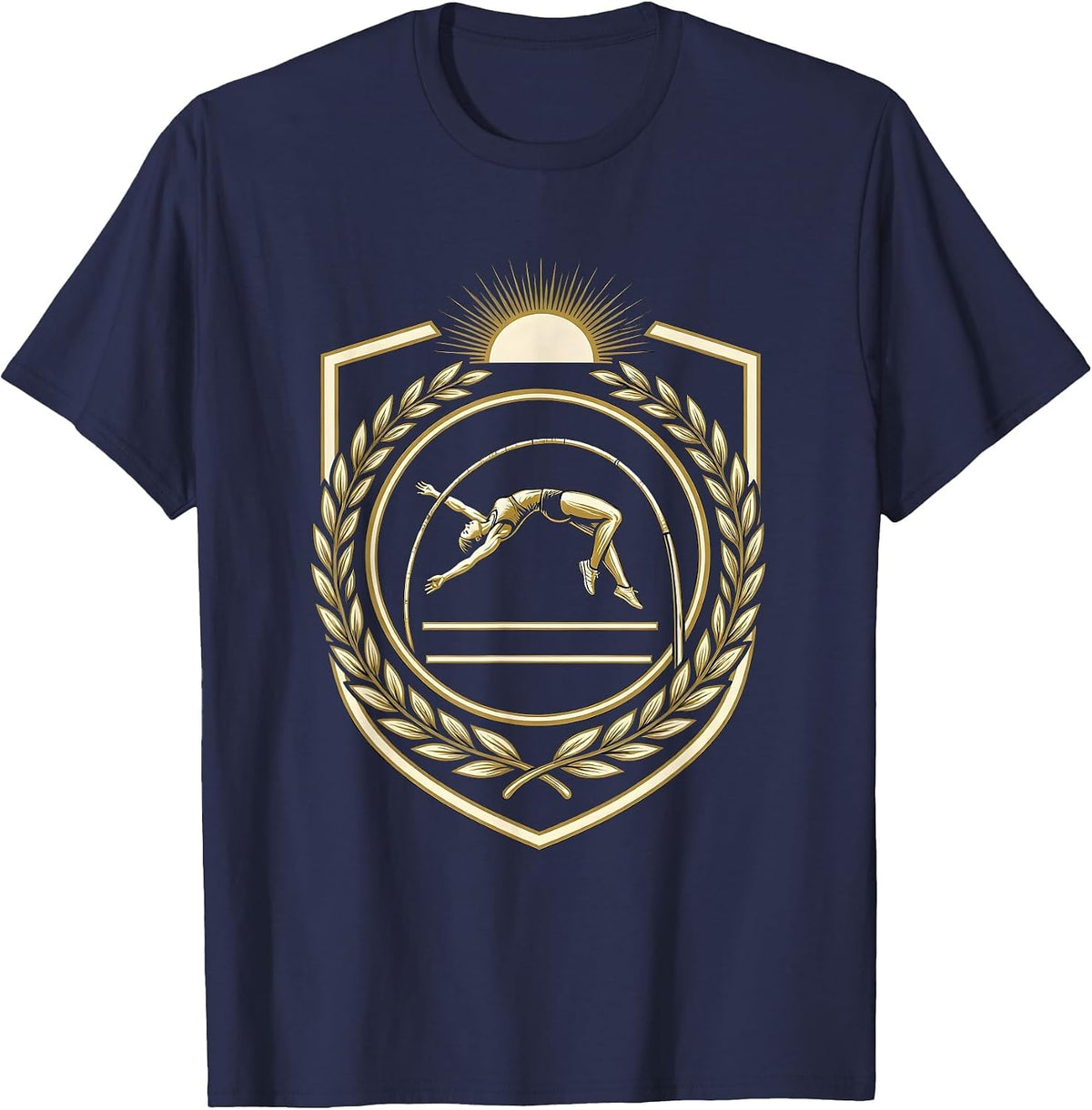 Pole Vaulter Clearing Bar Against Open Sky T-Shirt - Navy Blue