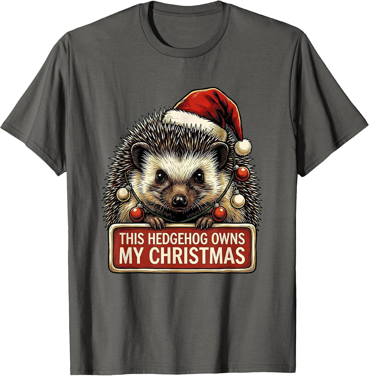 This Hedgehog Owns My Christmas Funny Animal Christmas T-Shirt - Asphalt Grey
