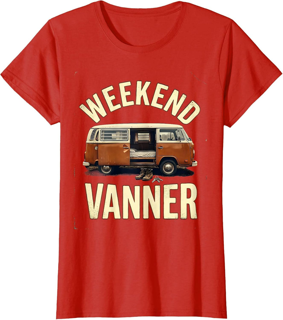 Women's Weekend Vanner Vintage Van Life Retro Road Trip T-Shirt - Red