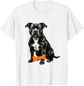 Men's Pitbull Ghost Pumpkin Linocut Dog Lover Halloween T-Shirt - White