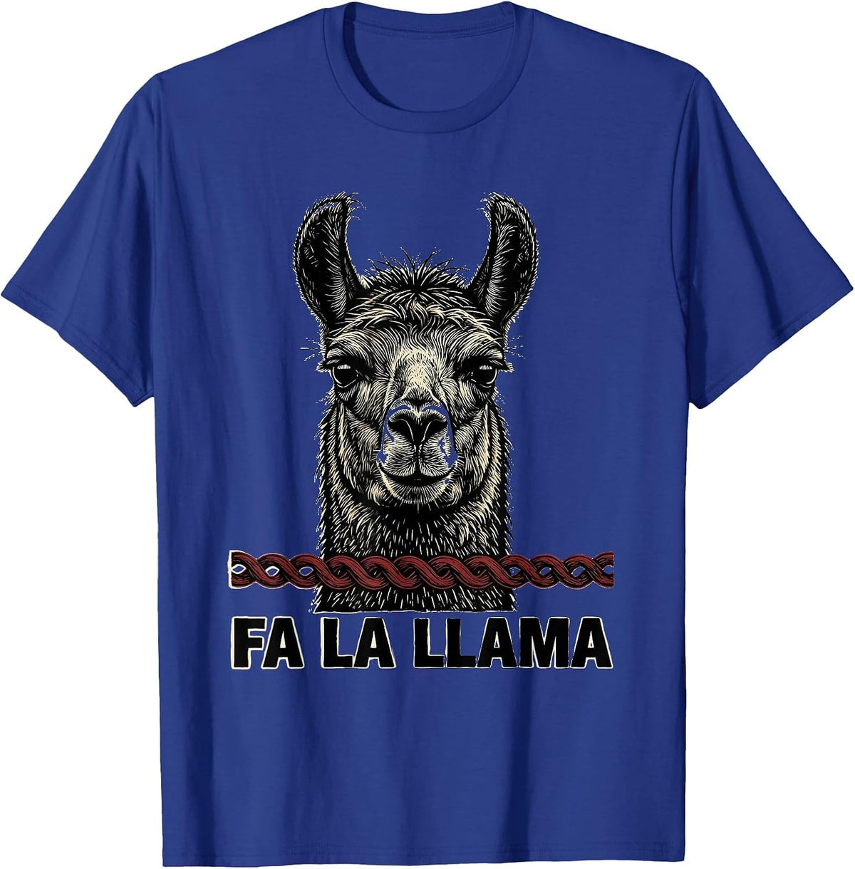 Men's Fa La Llama Linocut Funny Christmas Llama Lover Novelty T-Shirt - Royal Blue