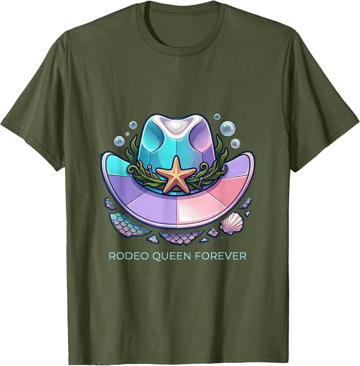 Rodeo Queen Forever Cowgirl Design T-Shirt - Olive Green