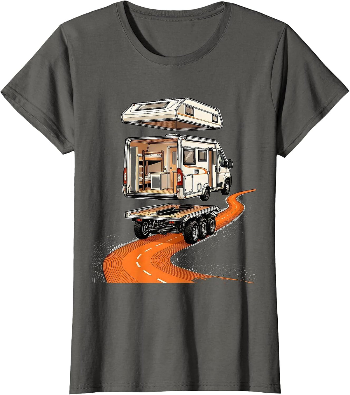 Women's Camper Van Exploded View Retro Van Life Nomads T-Shirt - Asphalt Grey