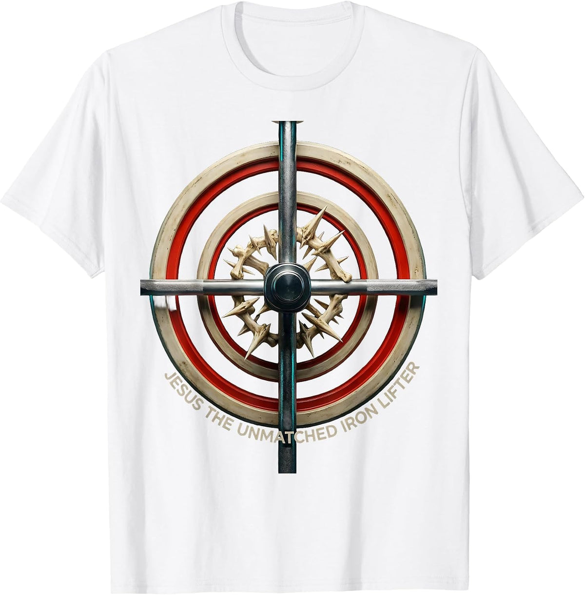 Men's Jesus The Unmatched Iron Lifter Funny Christian Gym T-Shirt - White