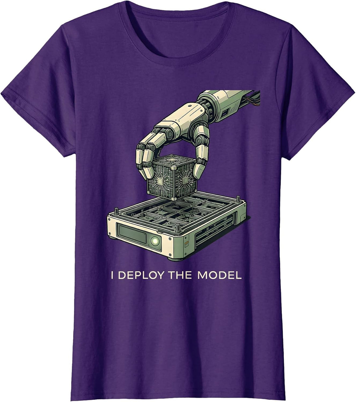 Women's I Deploy The Model Funny AI Robotics Engineer Tech Humor T-Shirt - Purple