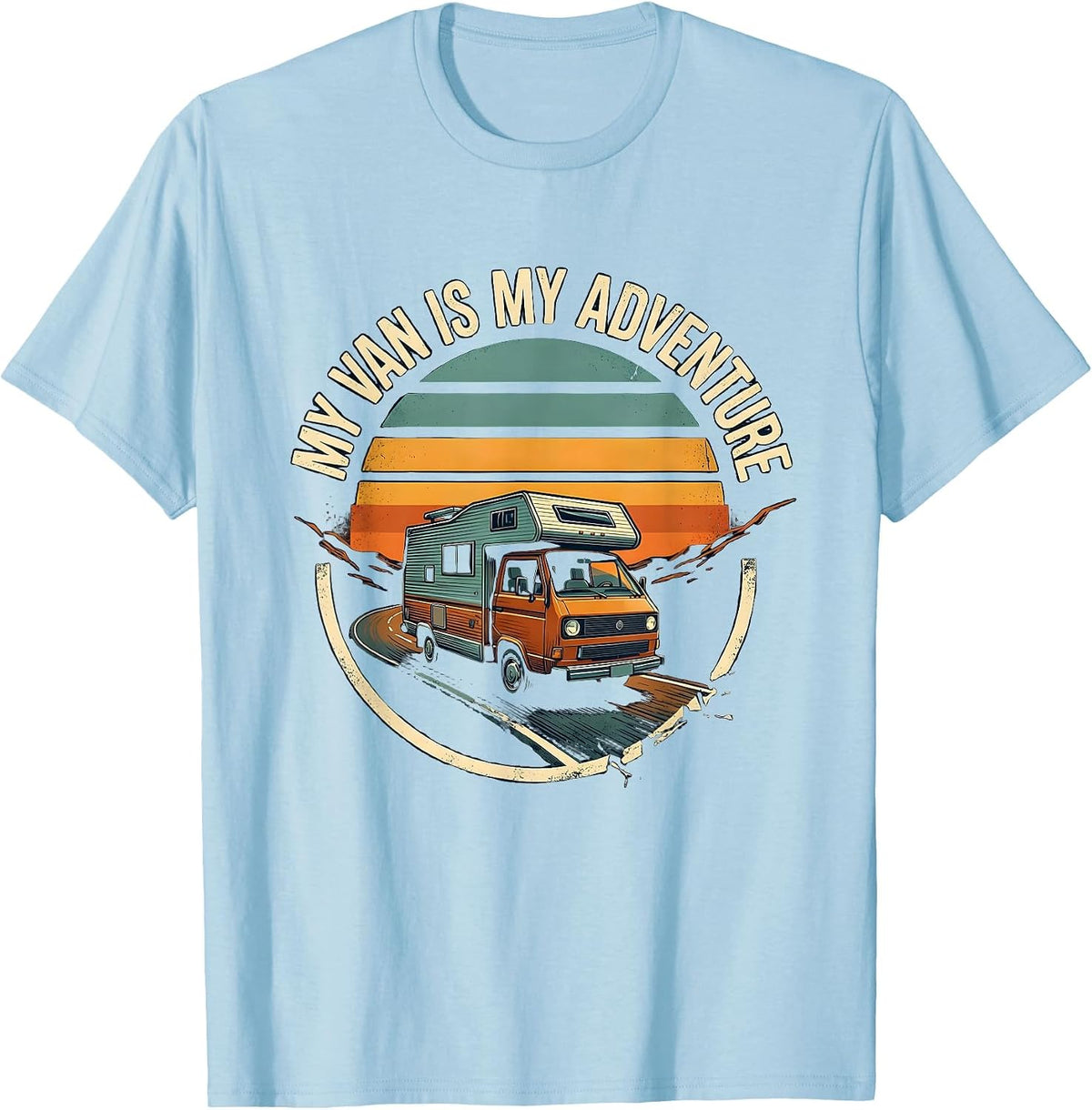 Men's My Van Is My Adventure Vintage Van Life Road Trip Nostalgia T-Shirt - Baby Blue