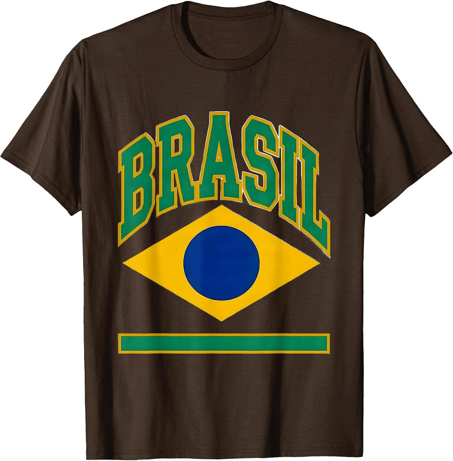 Men's BRASIL Bold Brazilian Flag National Pride Heritage Month T-Shirt - Brown
