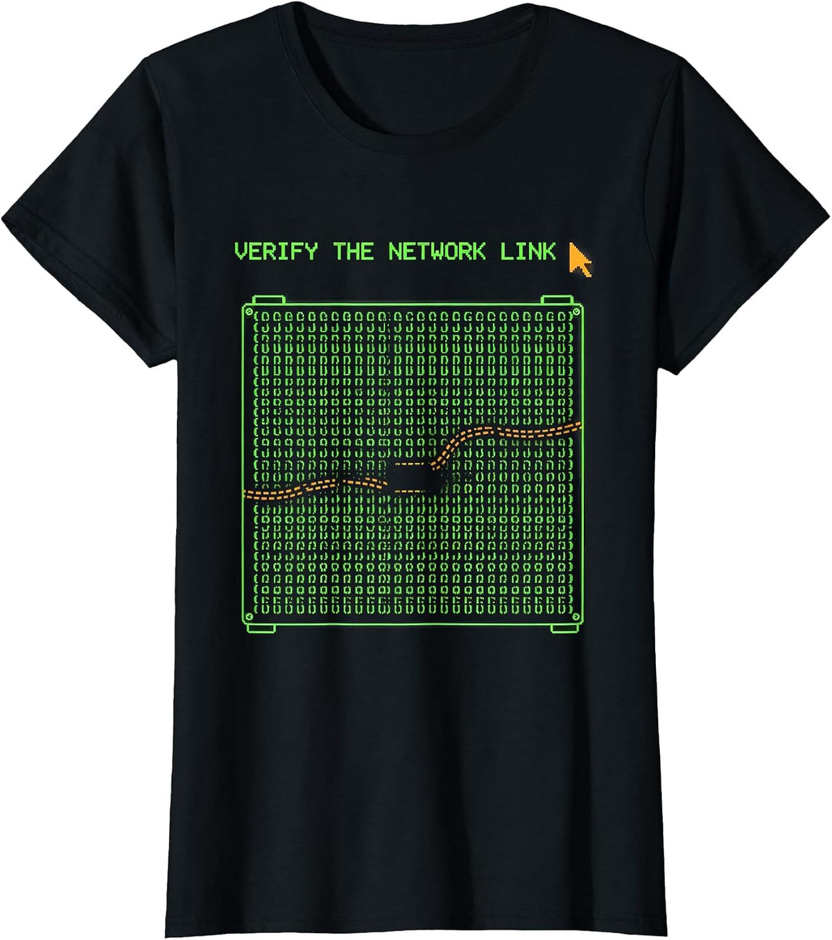 Women's Verify The Network Link Ascii Terminal Art Funny IT Tech T-Shirt - Black