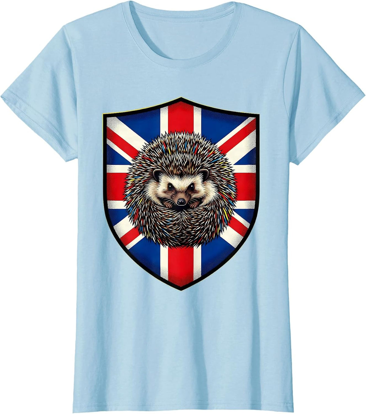 Women's British Pride Hedgehog Union Jack Shield T-Shirt - Baby Blue