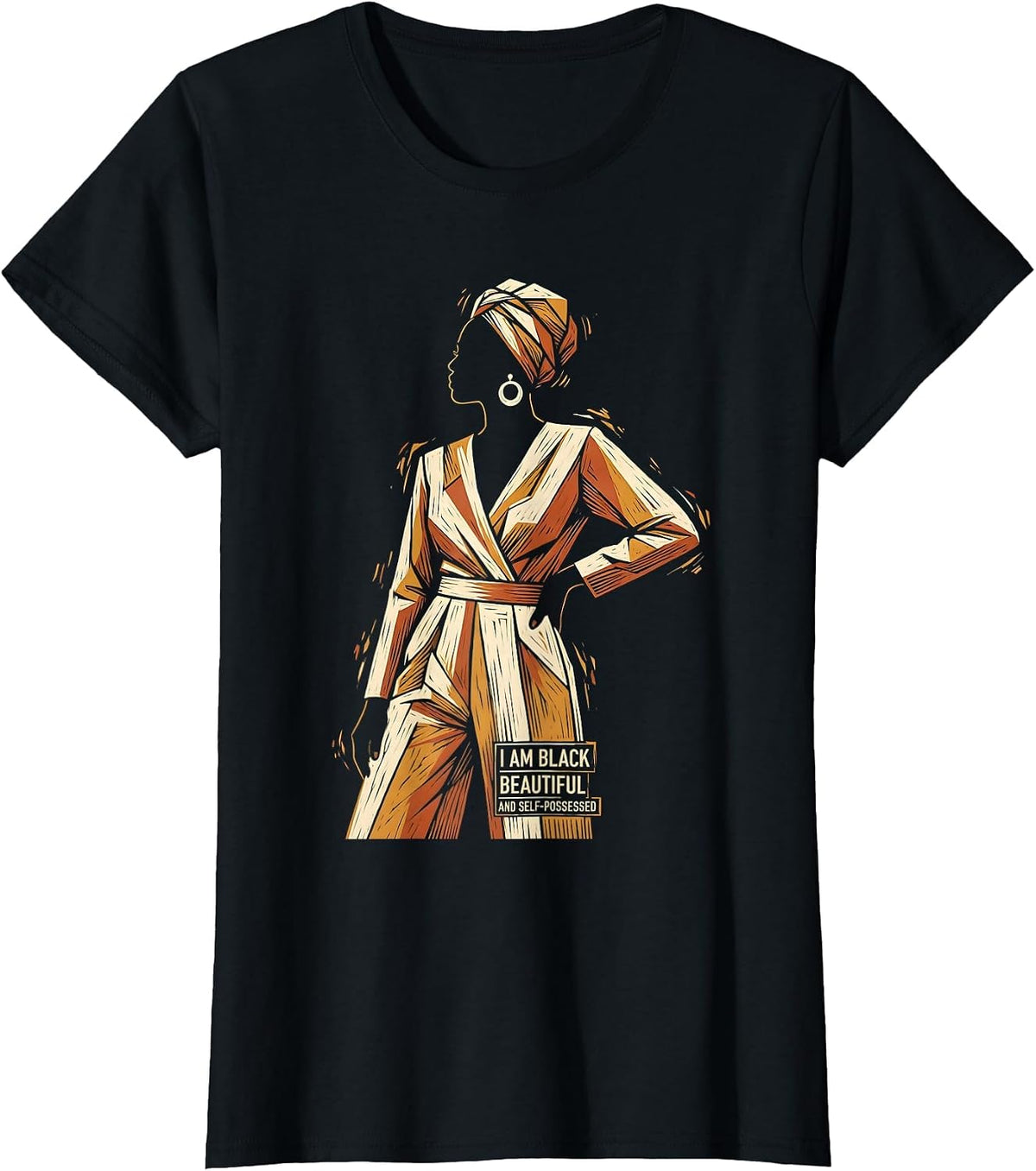 Women's I Am Black, Beautiful, and Self-Possessed Afro Pride T-Shirt - Black