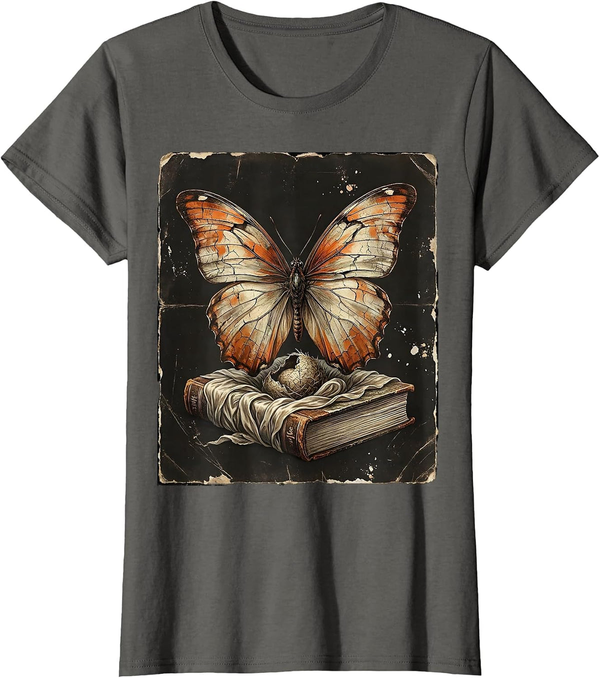Women's Paraprofessional Butterfly Book Cocoon Graphic T-Shirt - Asphalt Grey