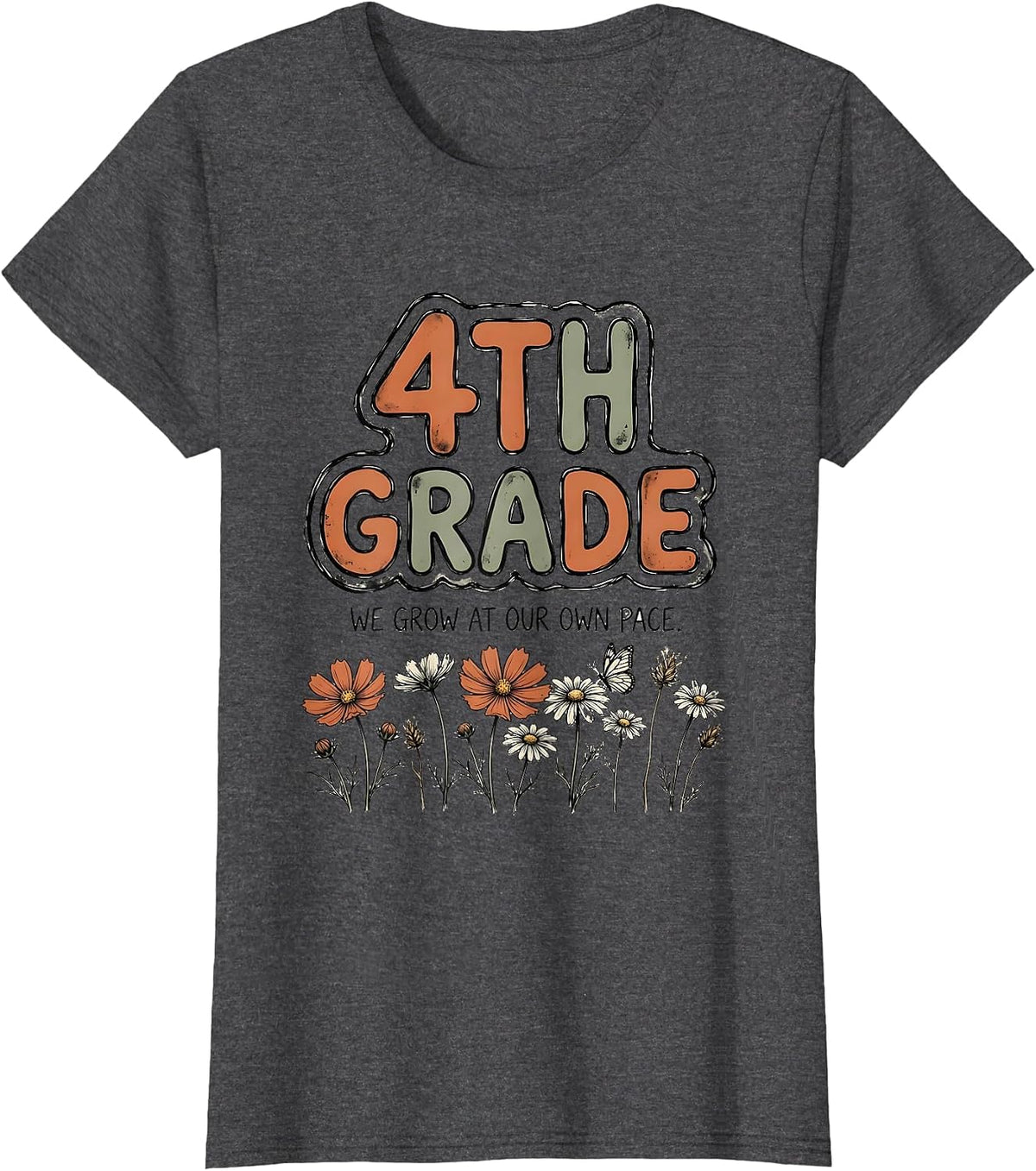 Women's 4th Grade We Grow At Our Own Pace Wholesome Teacher Pride T-Shirt - Dark Heather Grey