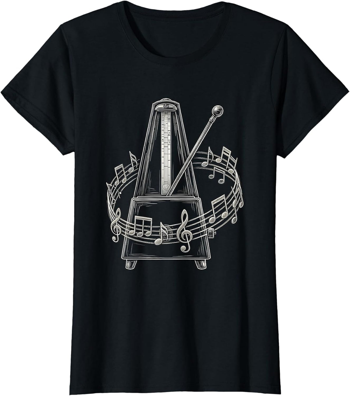 Music Teacher Metronome Musical Notes Graphic T-Shirt - Black