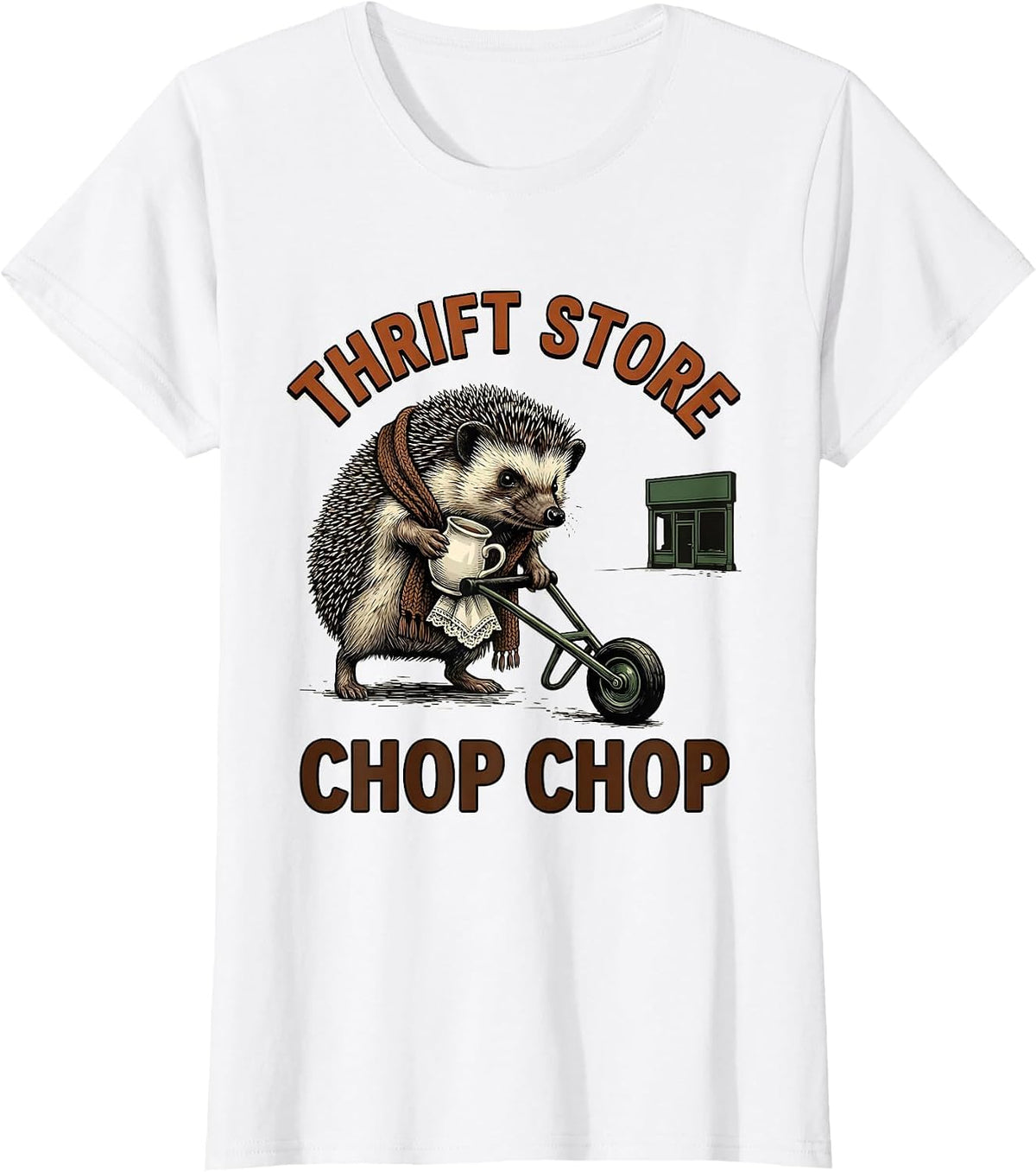 Women's Thrift Store Chop Chop Vintage Hedgehog Thrifting Collector T-Shirt - White