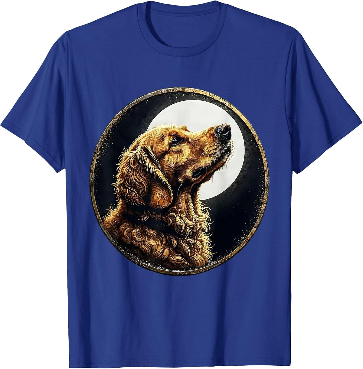 Goldendoodle Howling at the Moon Vintage Mystical Dog Art T-Shirt - Royal Blue