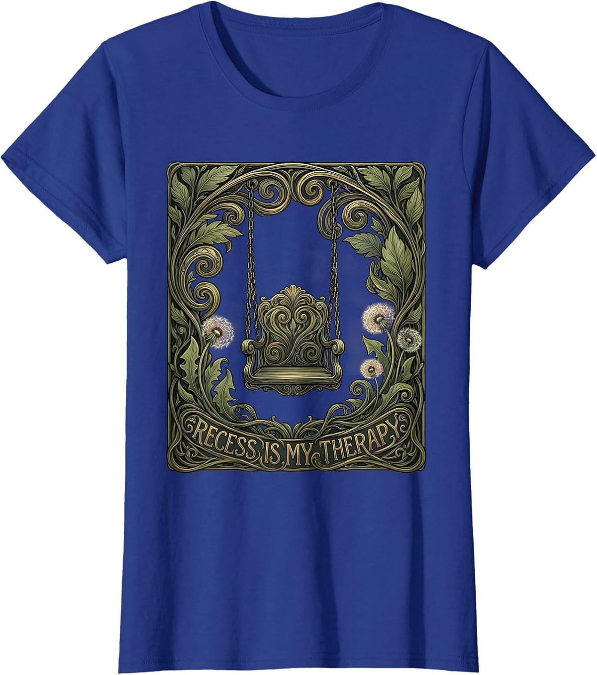 Women's Recess Is My Therapy 5th Grade Teacher Design T-Shirt - Royal Blue