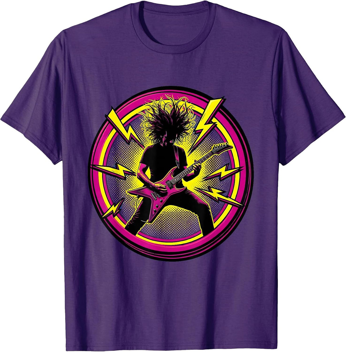 80s Hair Metal Guitarist Shredding on Stage T-Shirt - Purple