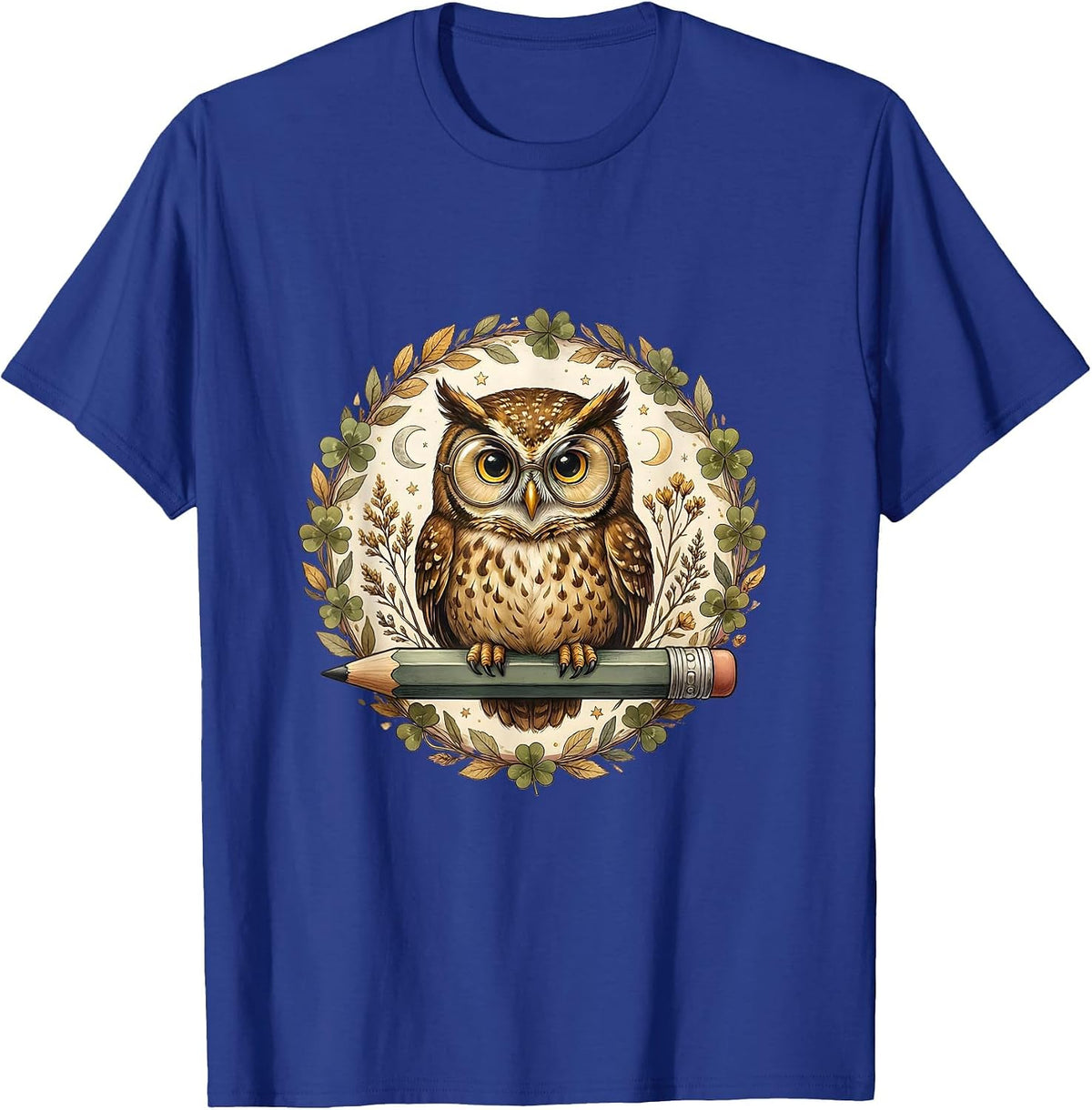 4th Grade Teacher Owl on Pencil Illustration T-Shirt - Royal Blue