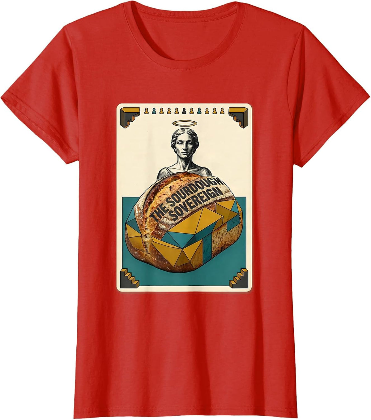 The Sourdough Sovereign Midcentury Modern Parody Tarot Card T-Shirt - Red