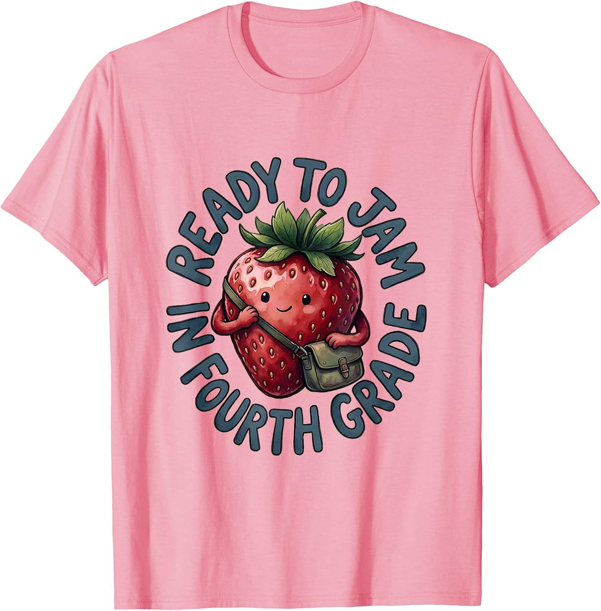 Men's Ready To Jam In Fourth Grade Strawberry Teacher Back T-Shirt - Pink