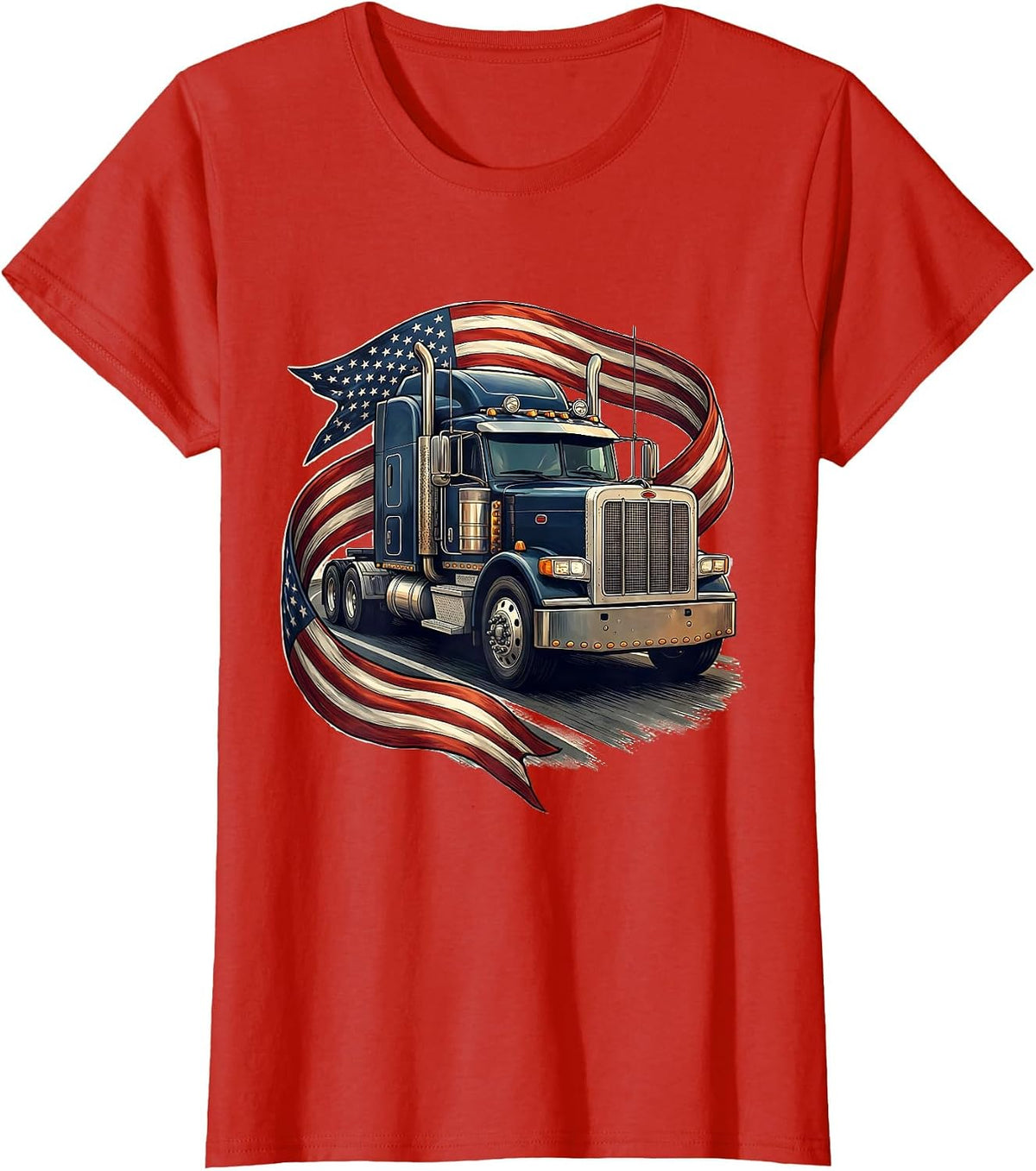 American Flag Semi Truck Driver Patriotic Trucker T-Shirt - Red