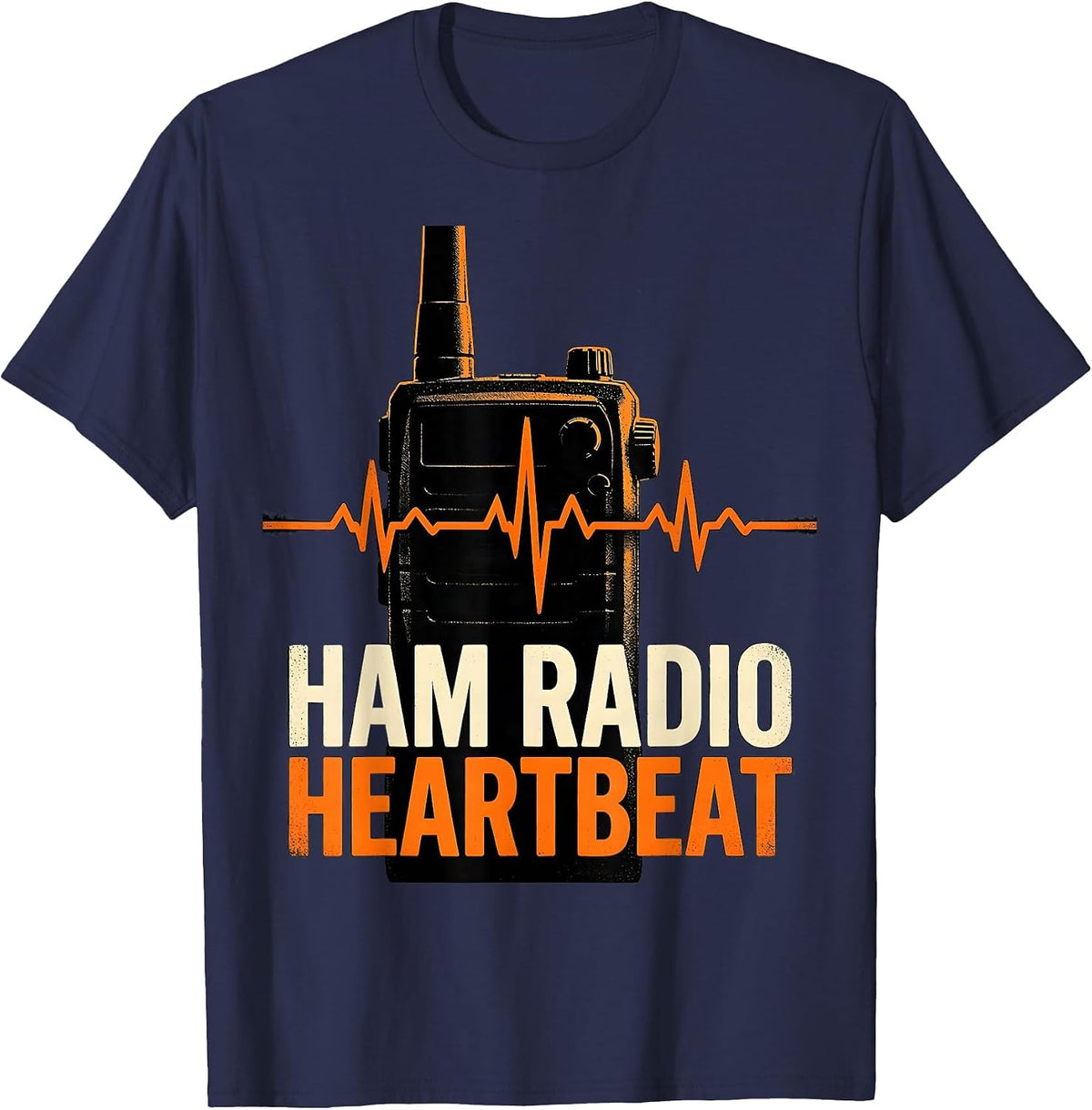 Ham Radio Heartbeat Stencil Graphic Radio Enthusiast Hobby T-Shirt - Navy Blue
