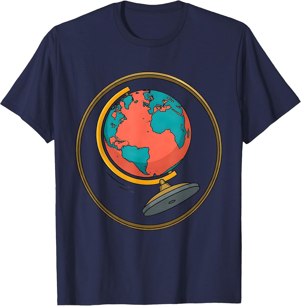Substitute Teacher Spinning Globe Graphic T-Shirt - Navy Blue