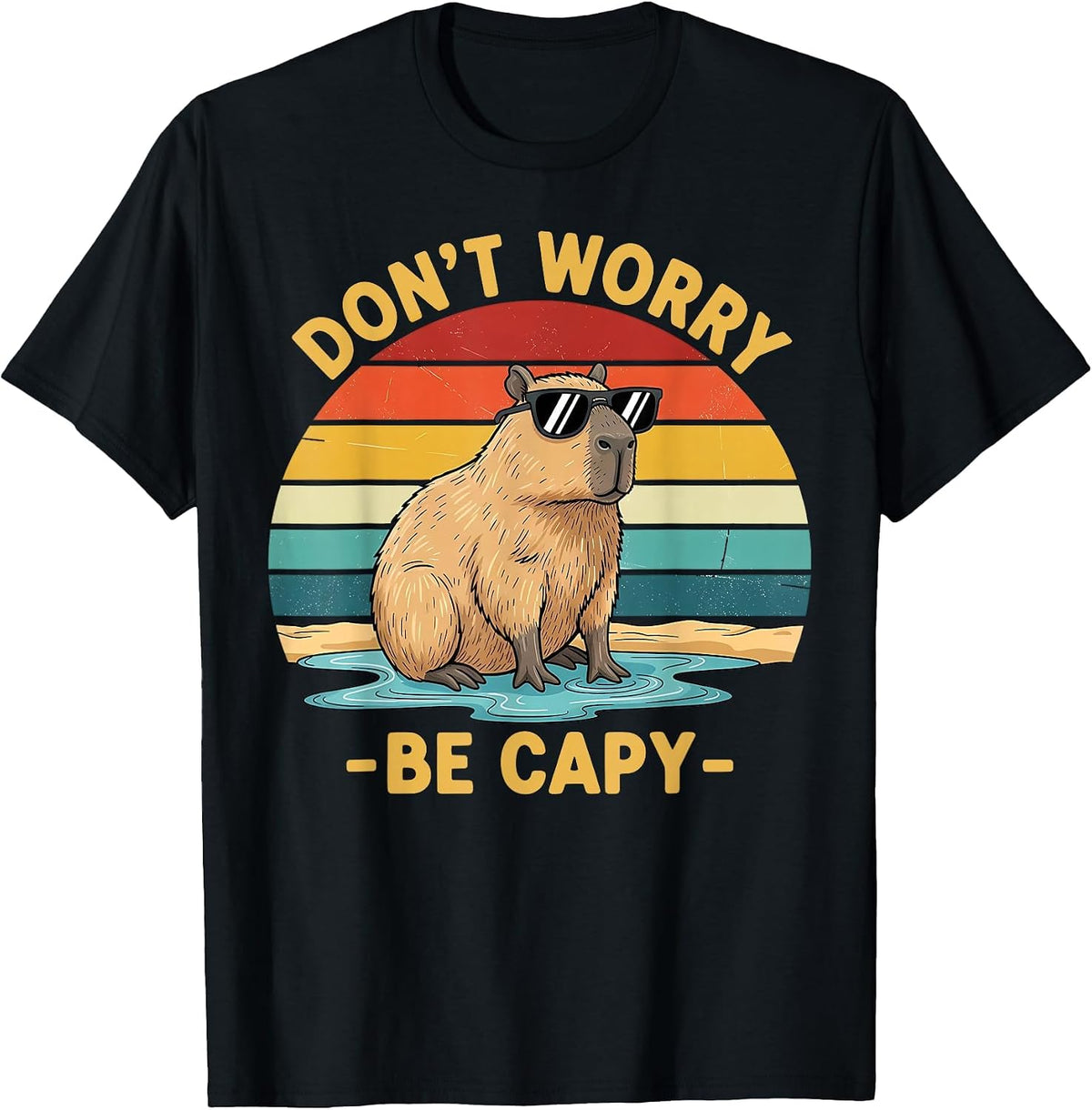 Capybara Don't Worry Be Cappy Funny Capybara T-Shirt - Black