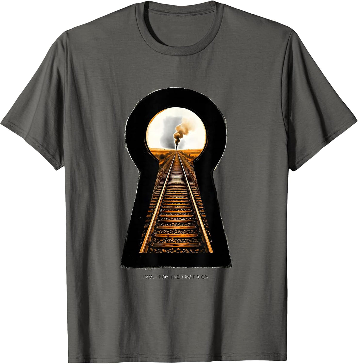 Men's I Wait For The First Sign Retro Steam Locomotive Train T-Shirt - Asphalt Grey