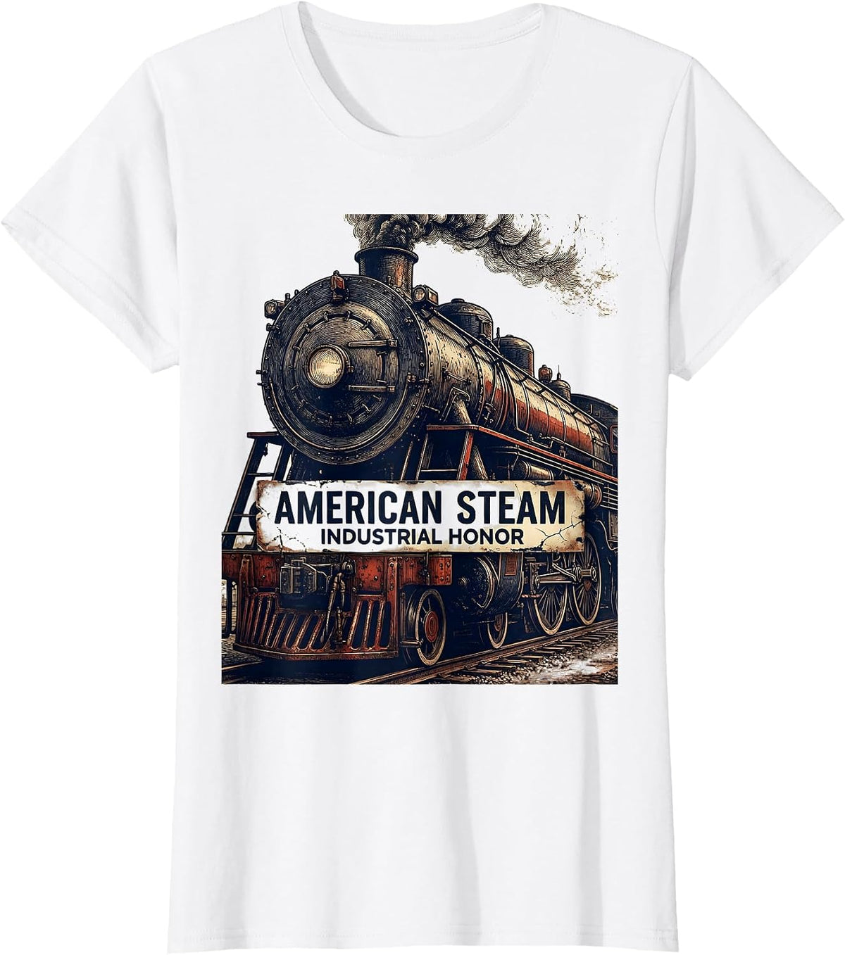 American Steam Industrial Honor Distressed Train Enthusiast T-Shirt - White