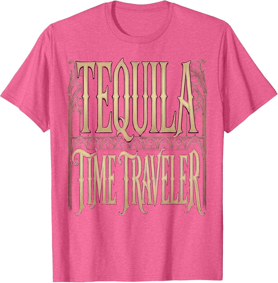 Tequila Time Traveler Cinco de Mayo Design T-Shirt - Pink Heather