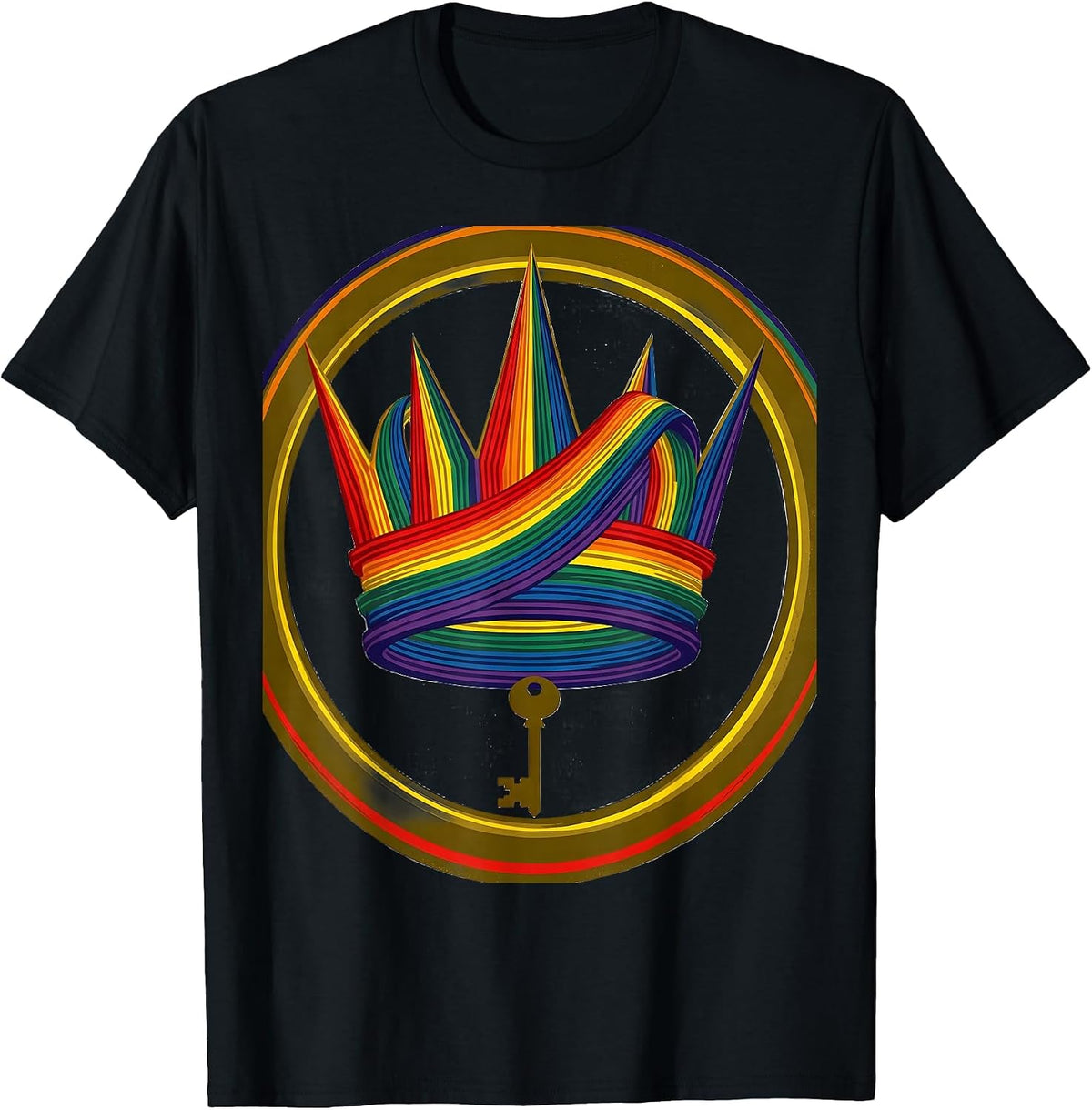 Men's Crown Rainbow Ribbon Pride Flag Graphic T-Shirt - Black