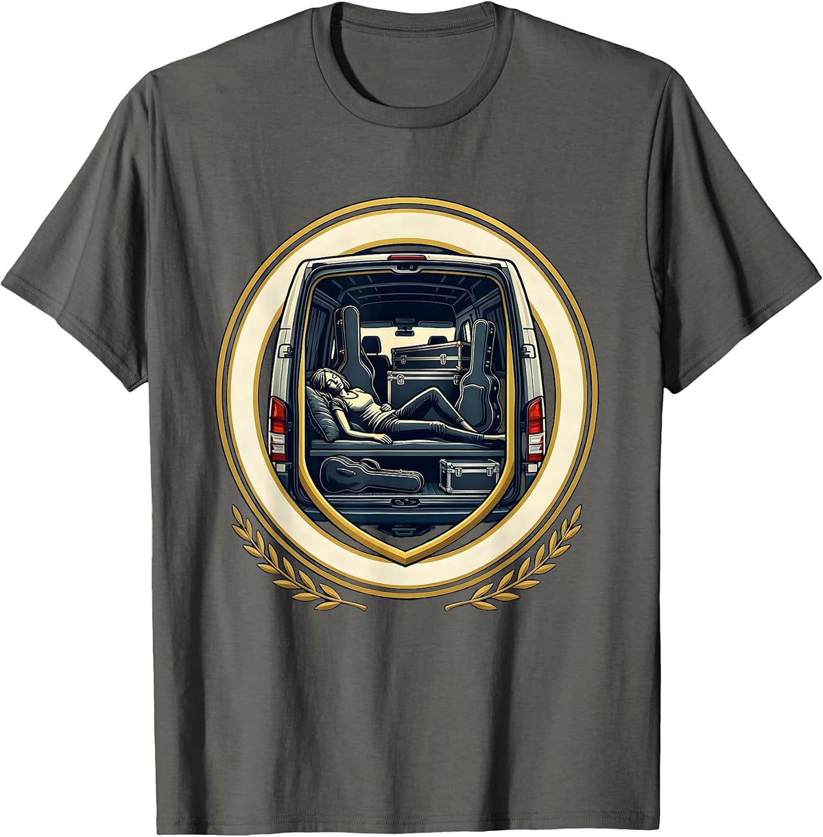 Band Mom Van Life Sleeping Musician Graphic T-Shirt - Asphalt Grey