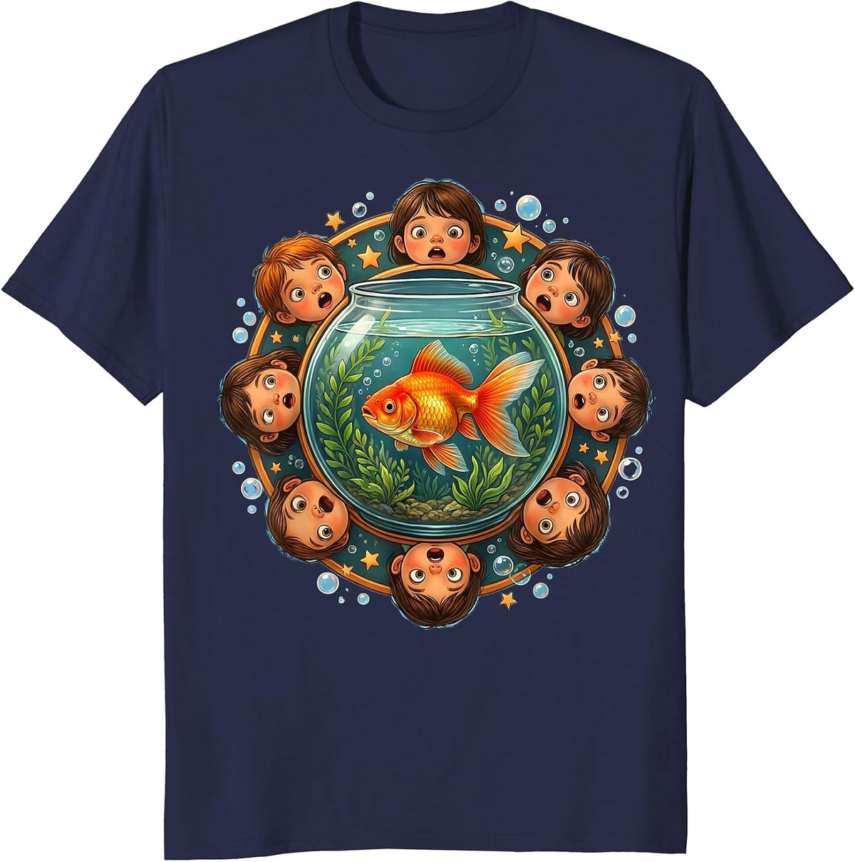 Men's Preschool Teacher Fishbowl Curious Kids Graphic T-Shirt - Navy Blue