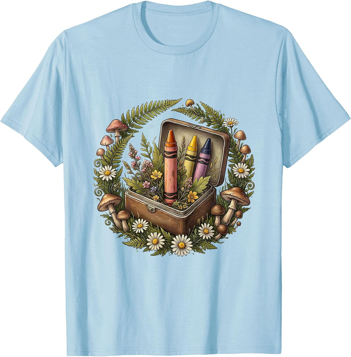 5th Grade Teacher Crayon Box Graphic T-Shirt - Baby Blue