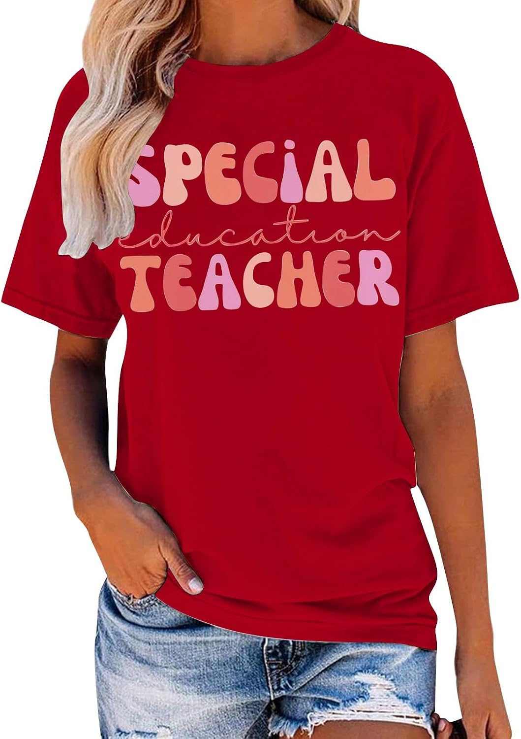 SHAOBGE Teacher Shirts for Women Kindergarten School Nurse Graphic Tee - 2-red