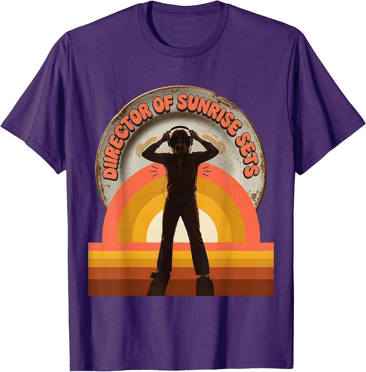 Director Of Sunrise Sets Retro EDM Rave DJ Music Lover Gift T-Shirt - Purple
