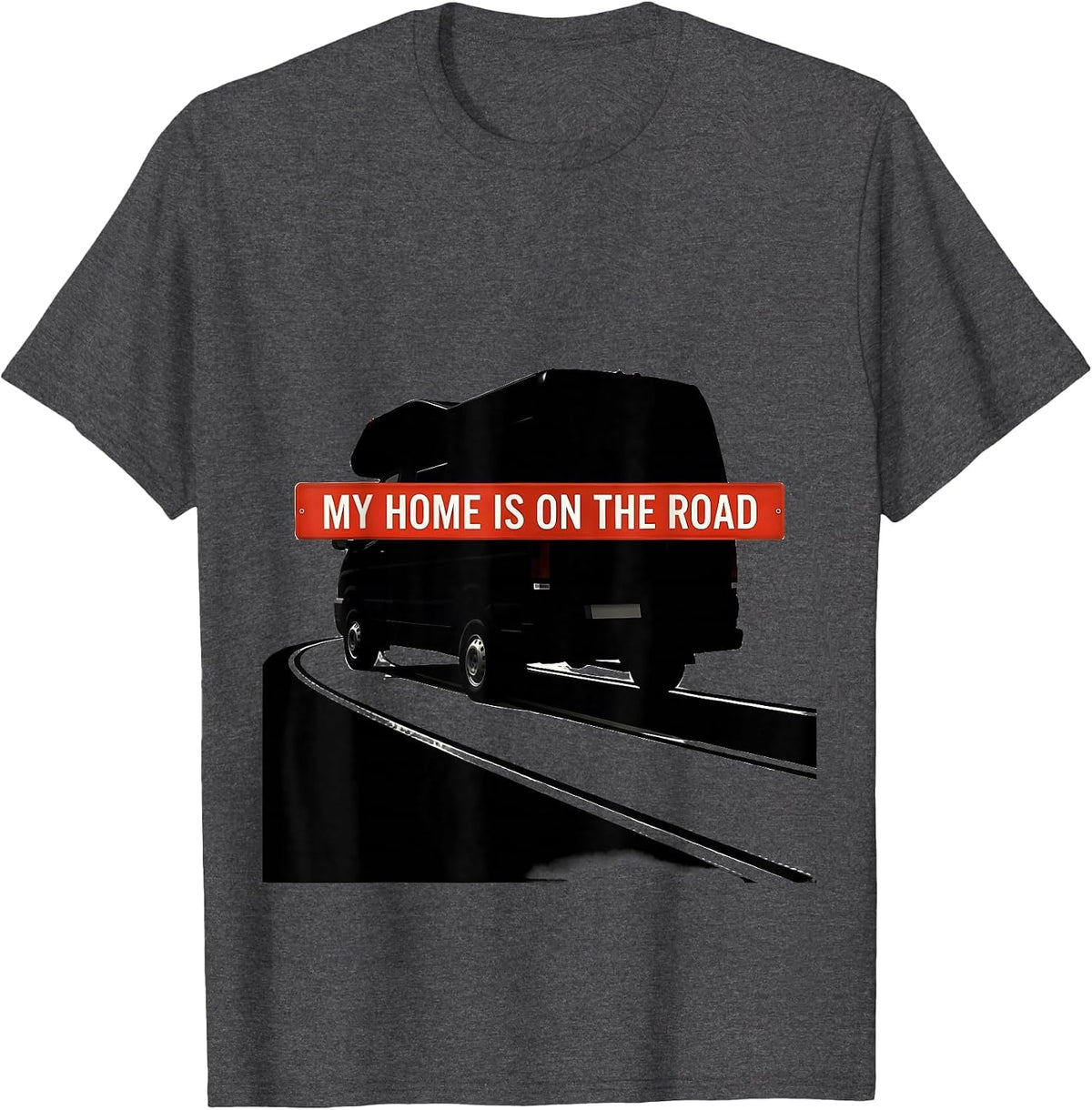 Men's My Home Is On The Road Retro Van Life Camper Traveler T-Shirt - Dark Heather Grey