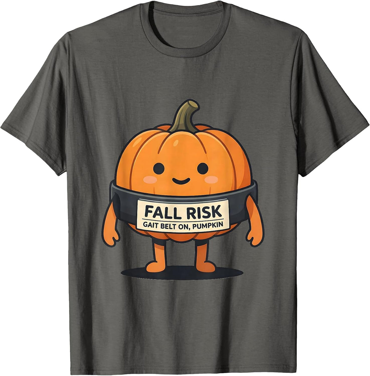 Men's Fall Risk Gait Belt On Pumpkin Funny Nurse Physical Therapy T-Shirt - Asphalt Grey