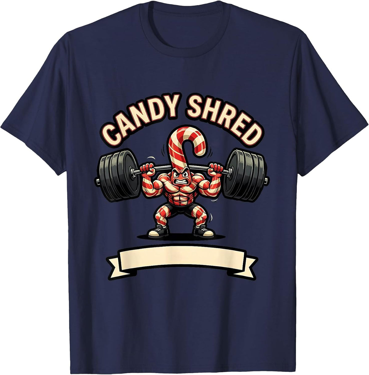 Candy Shred Funny Christmas Gym Bodybuilding Weightlifting T-Shirt - Navy Blue