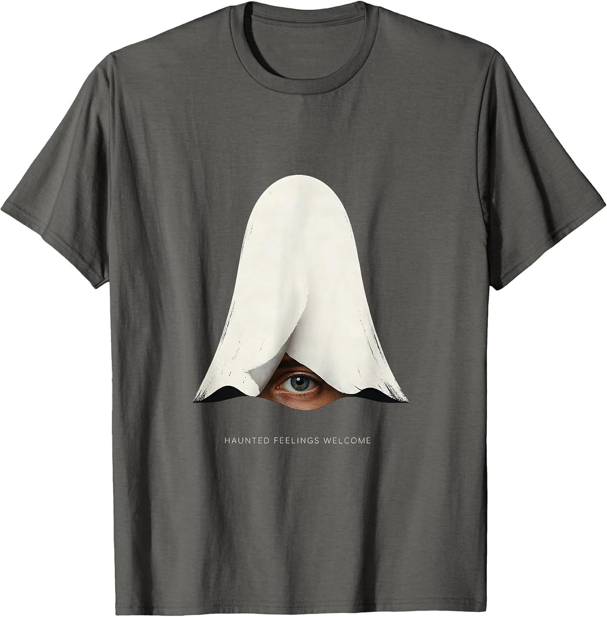 Haunted Feelings Welcome Editorial Conceptual Mental Health T-Shirt - Asphalt Grey