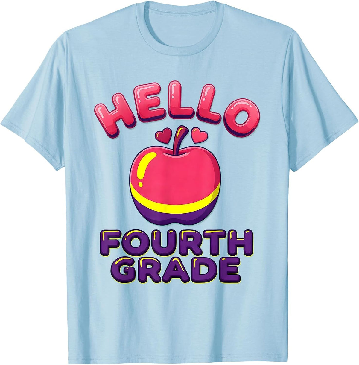 Men's Hello Fourth Grade Leopard Teacher Back To School Girls T-Shirt - Baby Blue