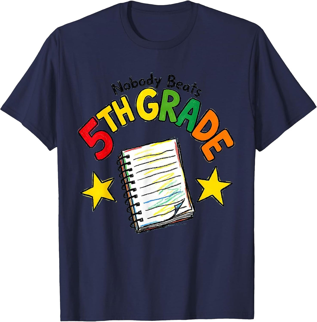 Men's Nobody Beats 5th Grade Funny Teacher Back To School Crew T-Shirt - Navy Blue