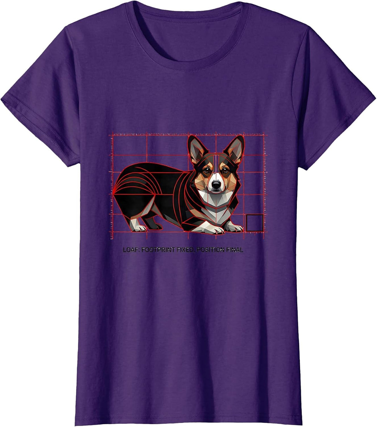Women's Loaf: Footprint Fixed, Position Final Geometric Corgi Lover T-Shirt - Purple