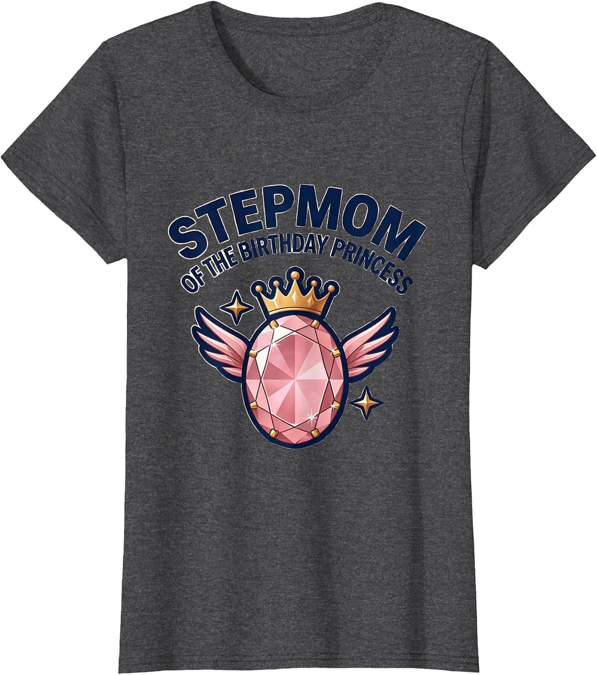 Women's Stepmom Of The Birthday Princess Magical Girl Emblem Family T-Shirt - Dark Heather Grey