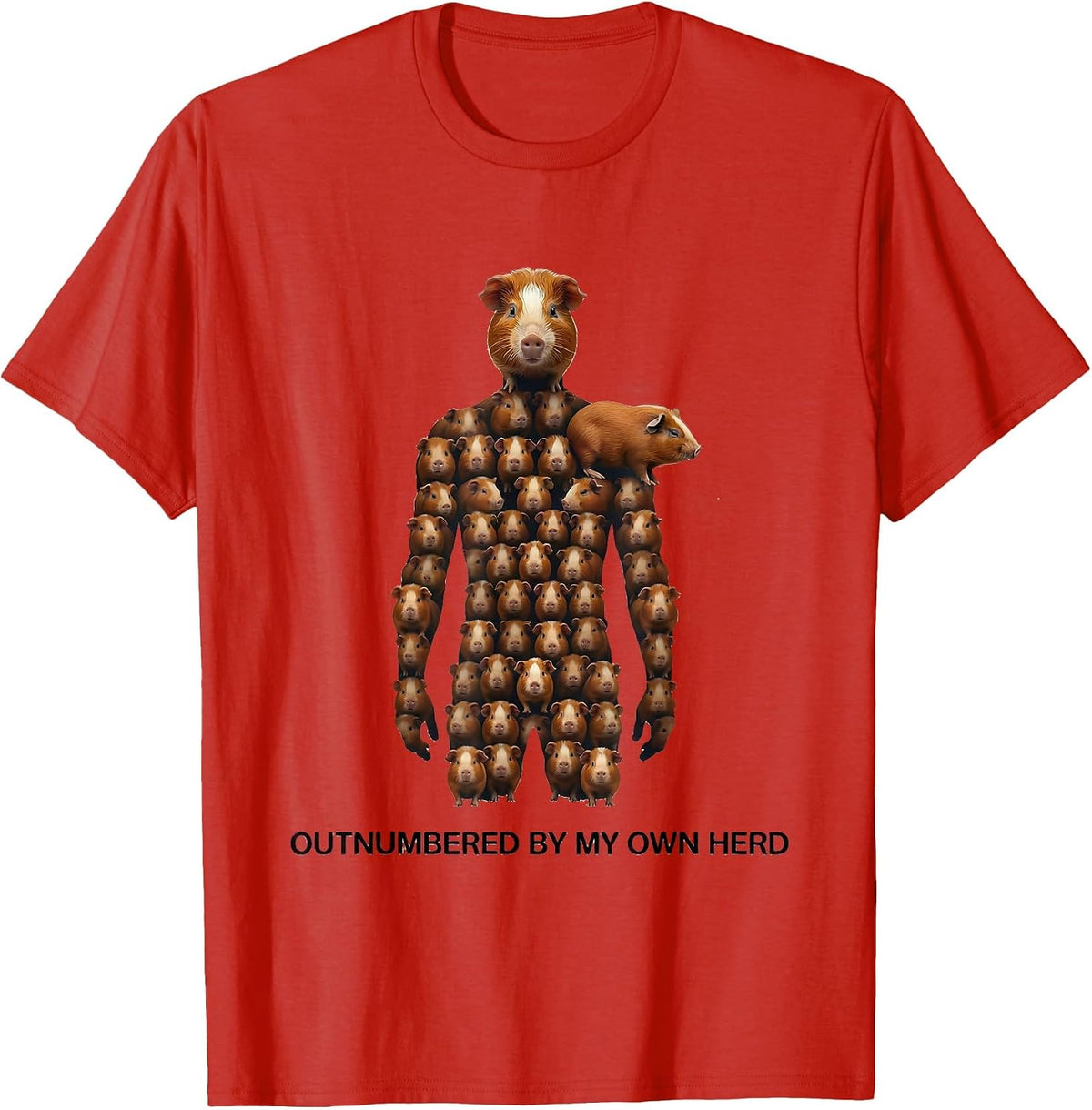 Men's Outnumbered By My Own Herd Funny Guinea Pig Owner Pet Lover T-Shirt - Red