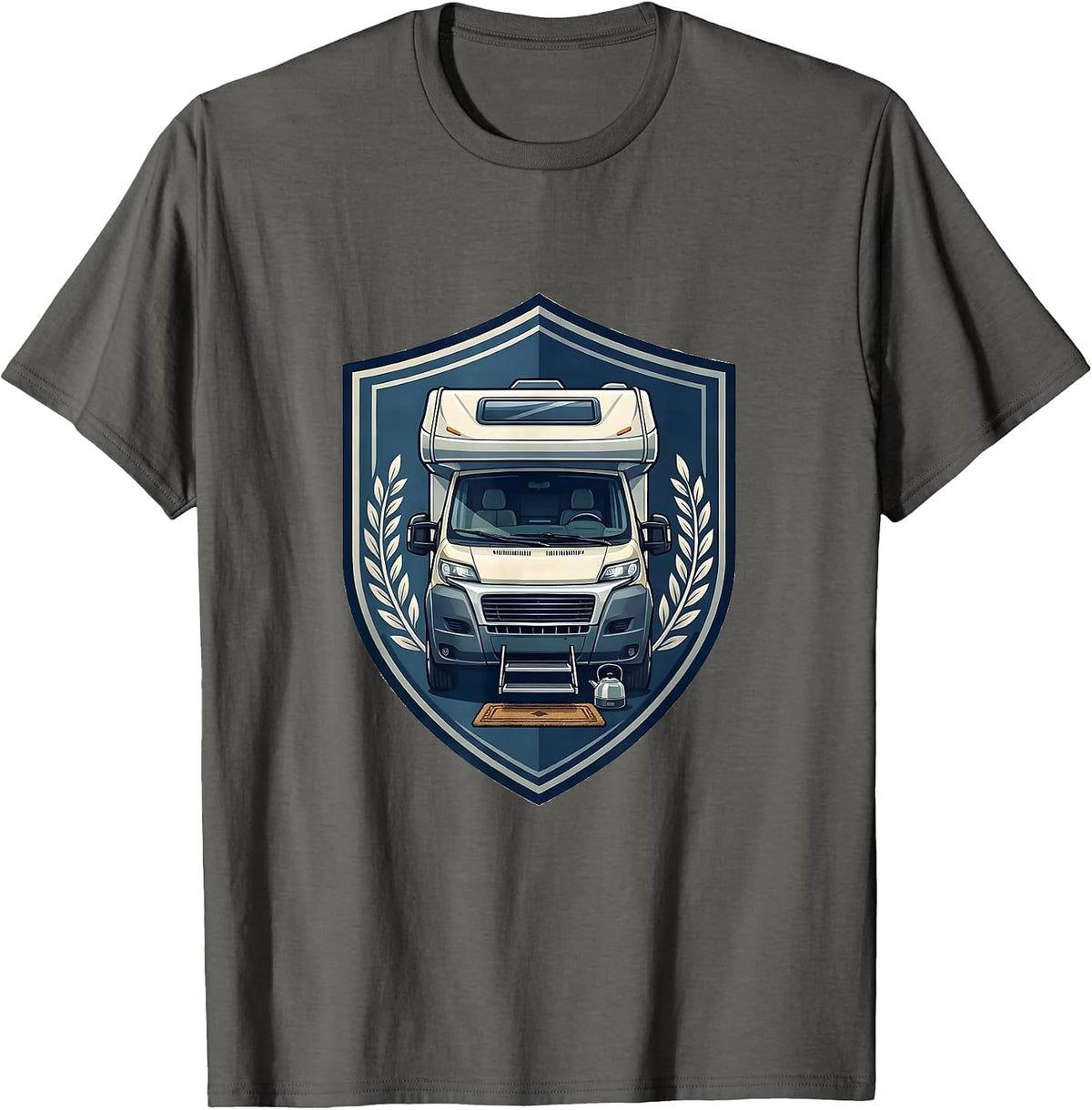 Camper Van Emblem Vintage Van Life Traveler T-Shirt - Asphalt Grey